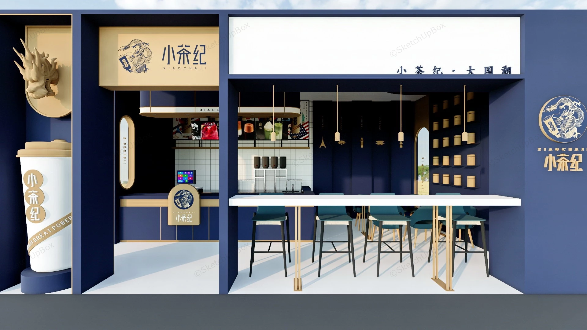 Chinese Bubble Tea Beverage Shop sketchup model preview - SketchupBox