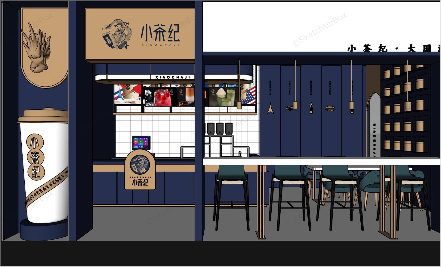 Chinese Bubble Tea Beverage Shop sketchup model preview - SketchupBox