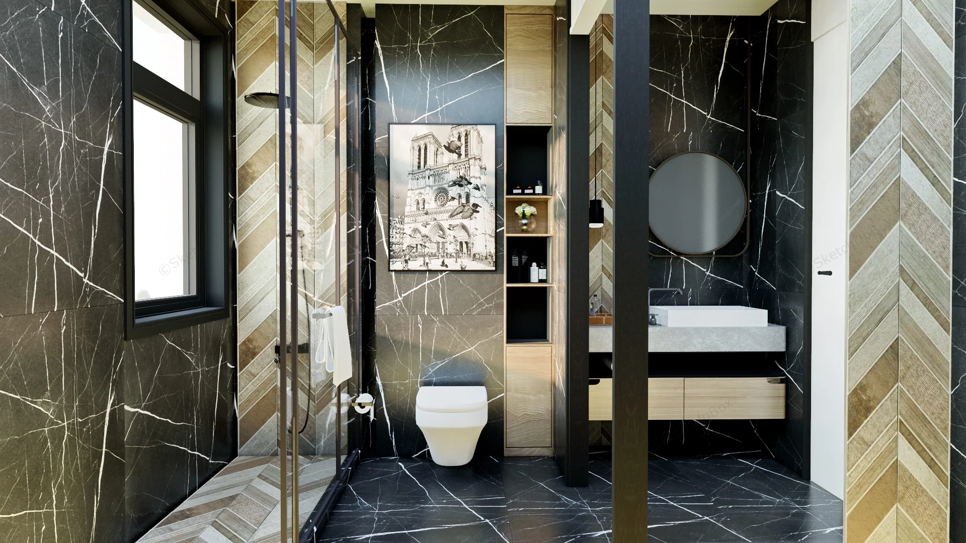 Black And Cream Bathroom Idea sketchup model preview - SketchupBox