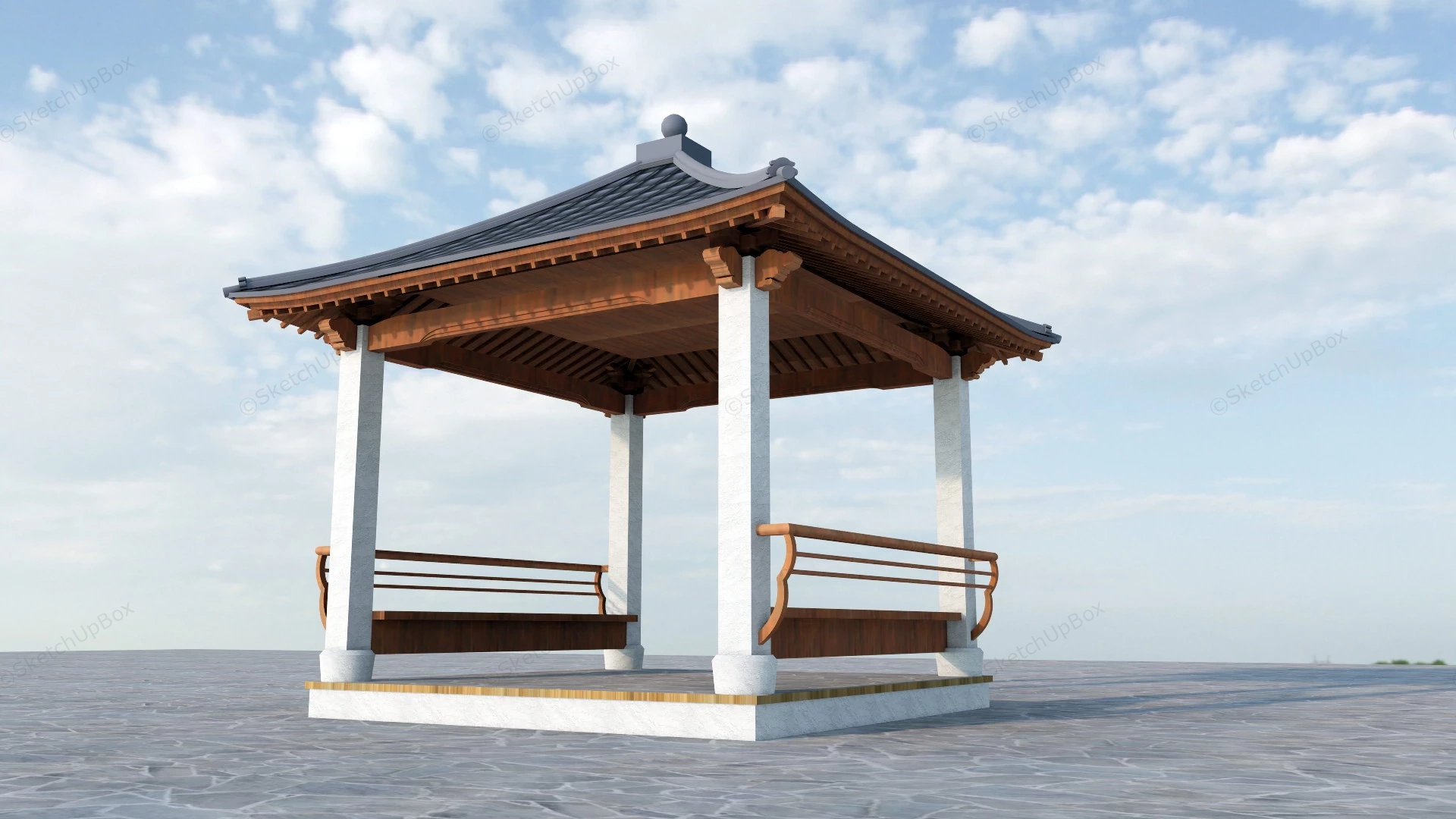 Asian Fusion Pavilion With Bench sketchup model preview - SketchupBox