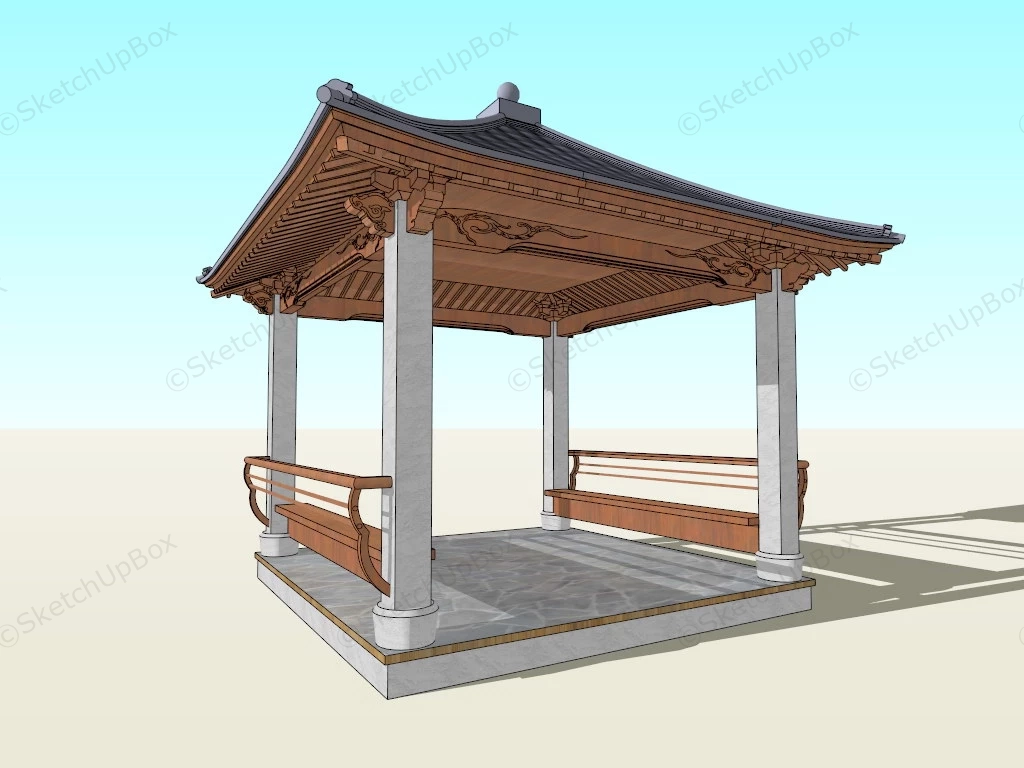 Asian Fusion Pavilion With Bench sketchup model preview - SketchupBox