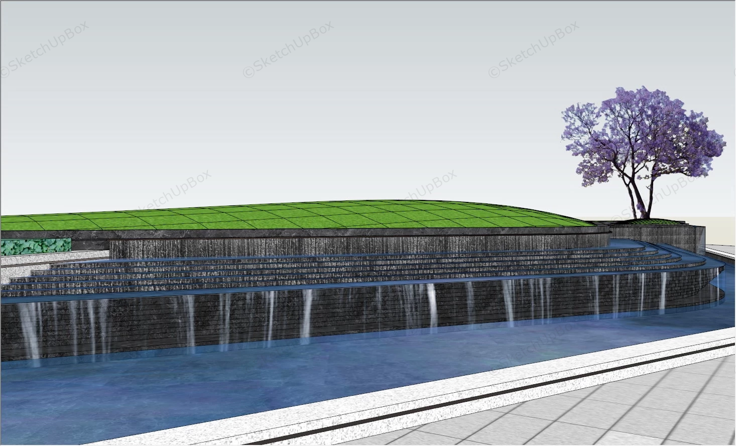 Modern Pond Waterfall Idea sketchup model preview - SketchupBox