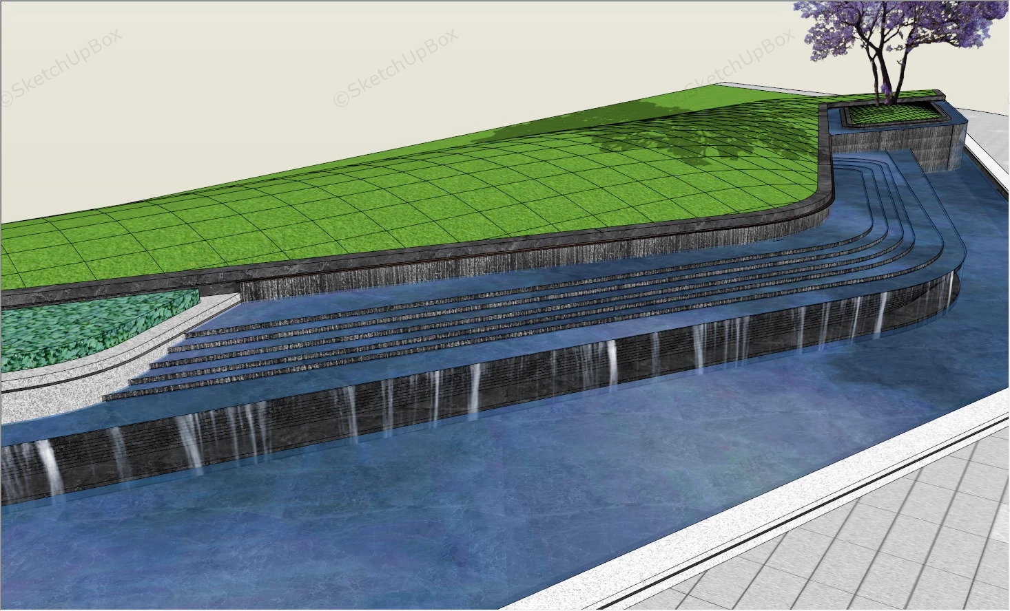 Modern Pond Waterfall Idea sketchup model preview - SketchupBox