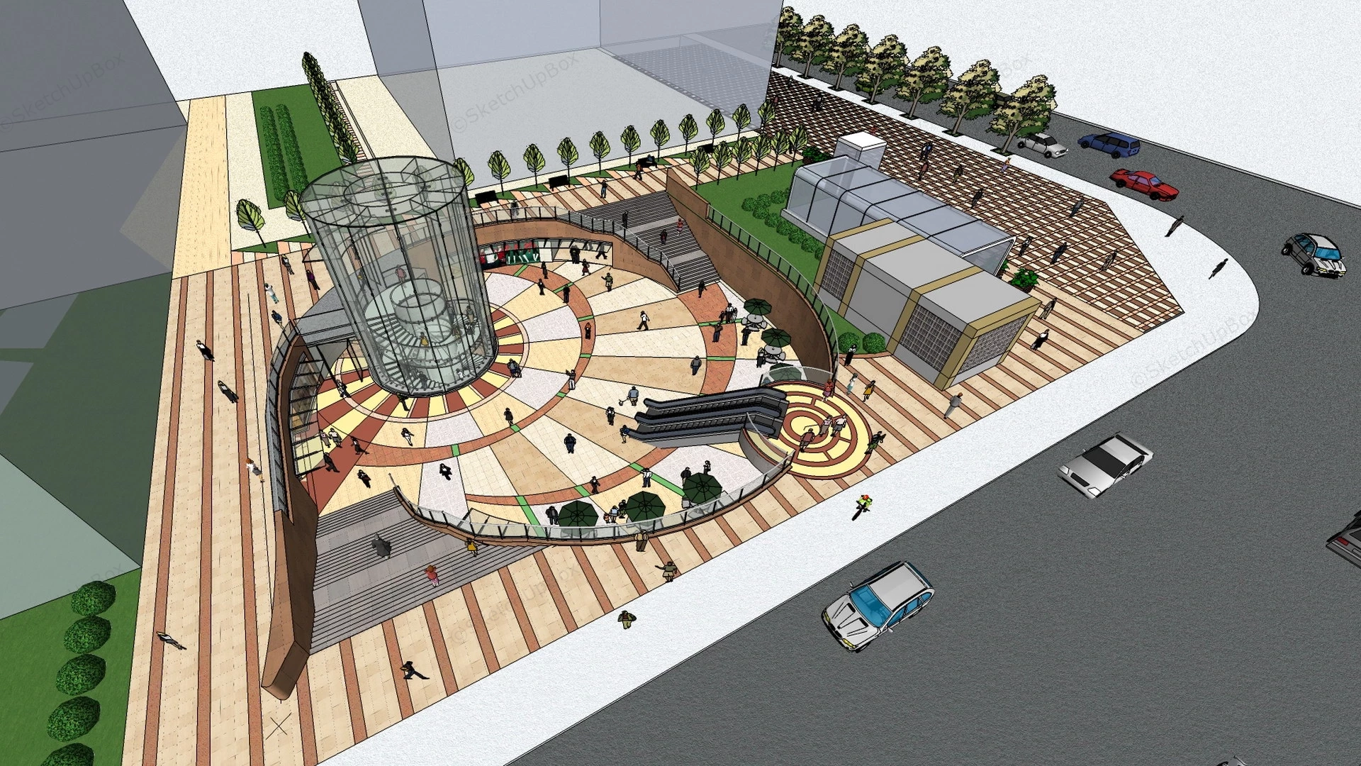 Sunken Plaza Design sketchup model preview - SketchupBox