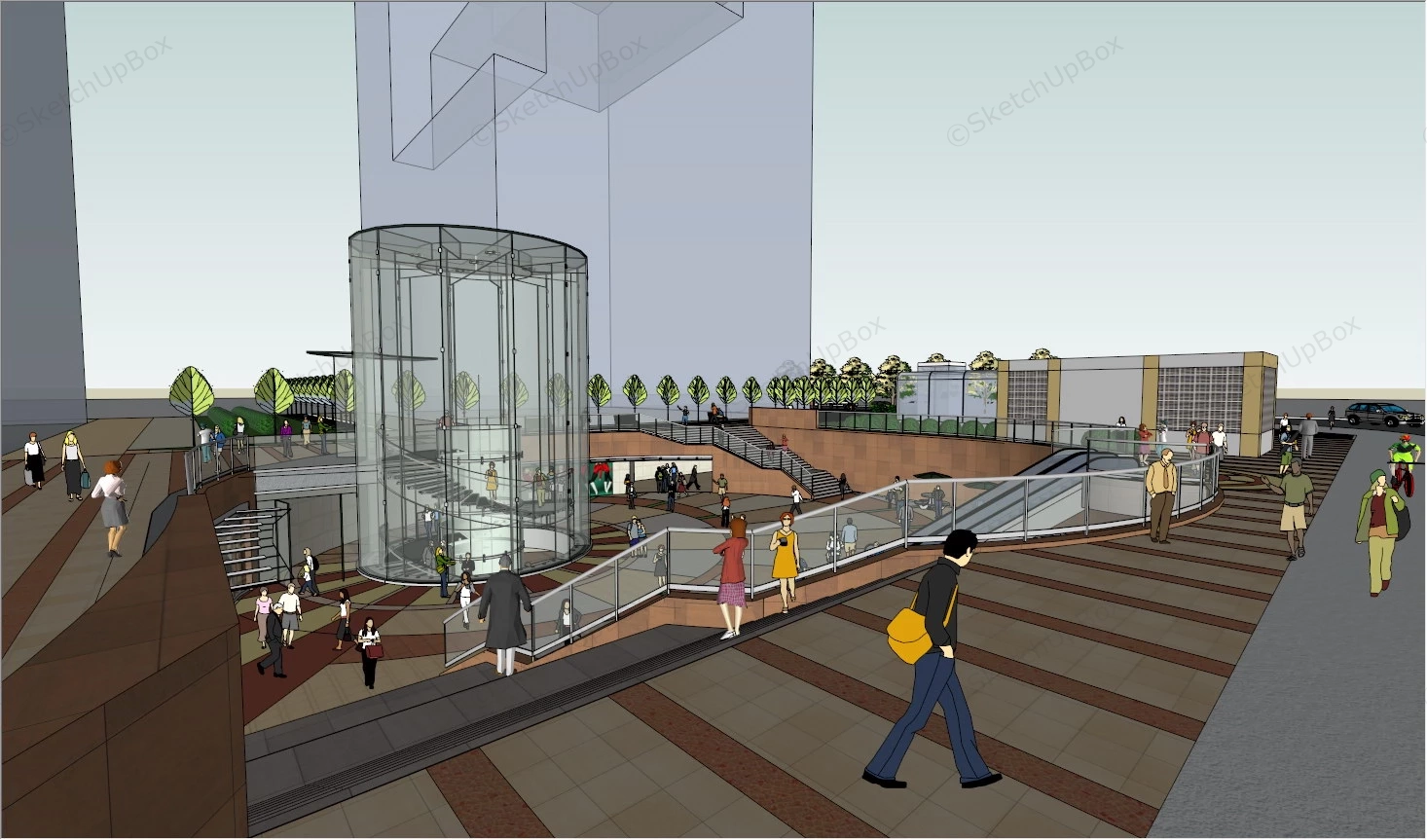 Sunken Plaza Design sketchup model preview - SketchupBox