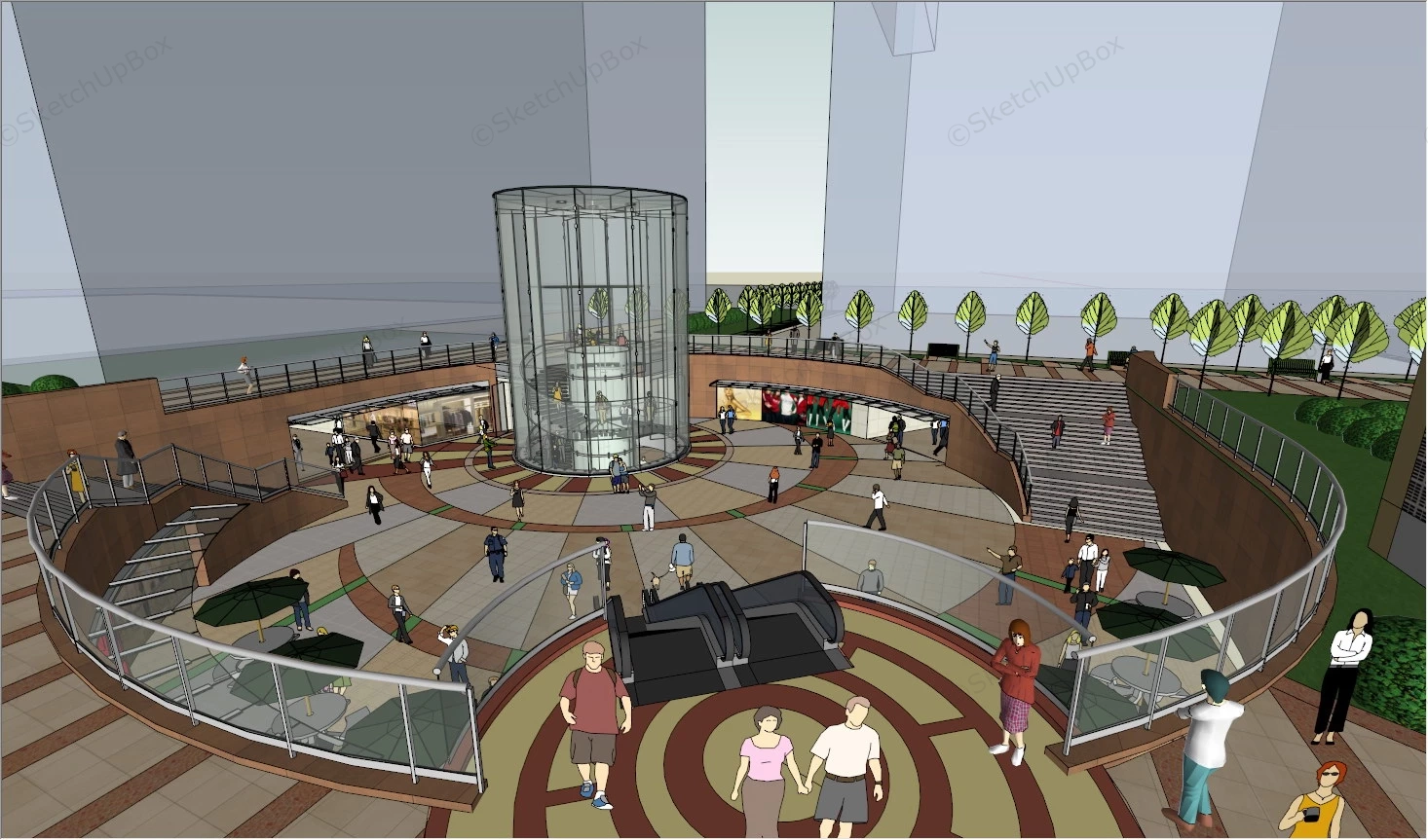 Sunken Plaza Design sketchup model preview - SketchupBox