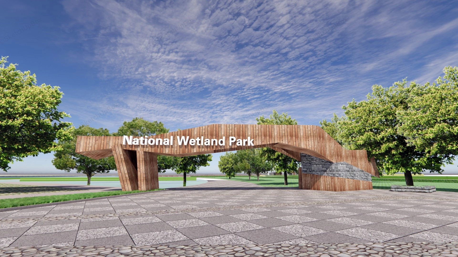 Urban Wetland Park Plan sketchup model preview - SketchupBox