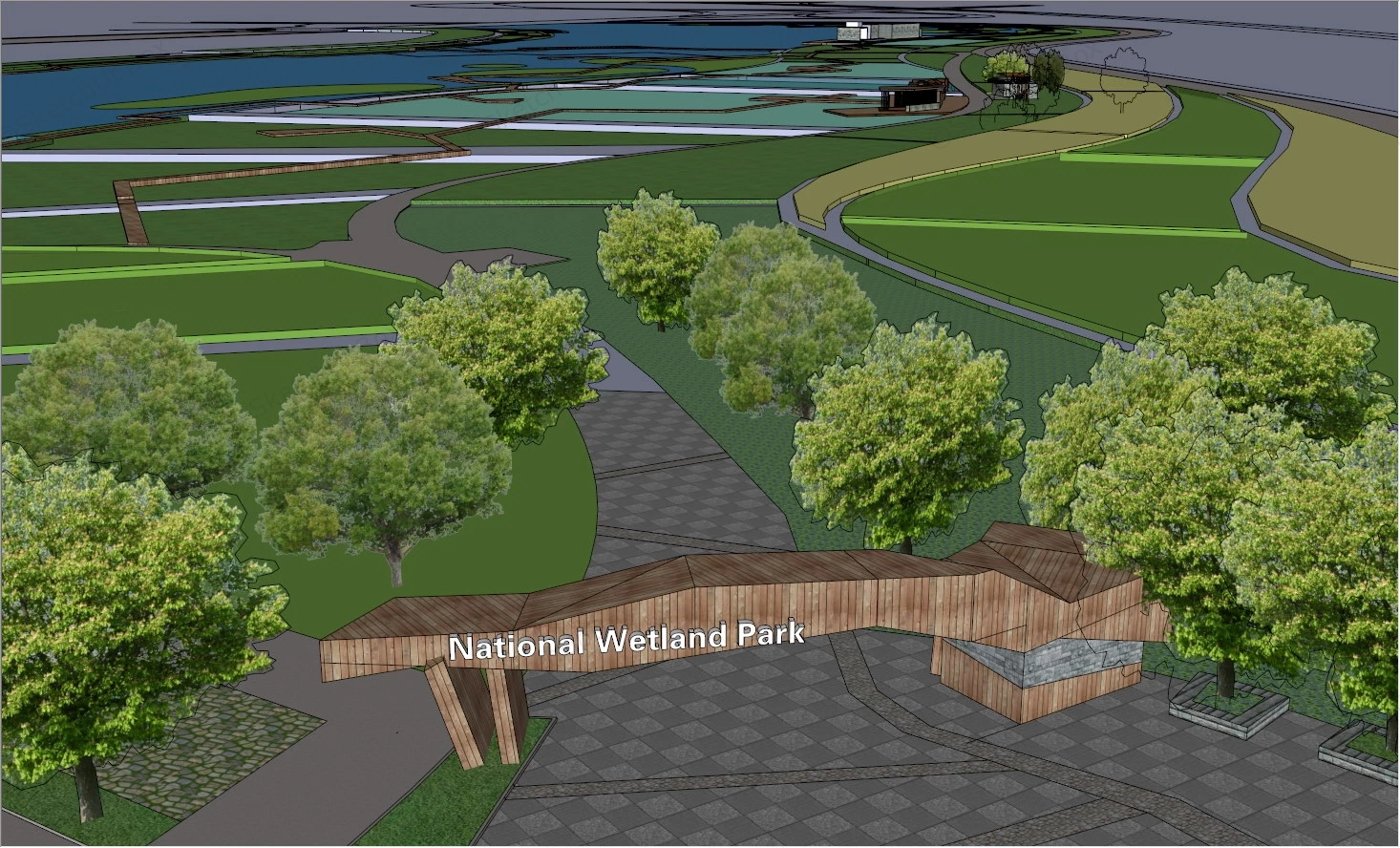 Urban Wetland Park Plan sketchup model preview - SketchupBox