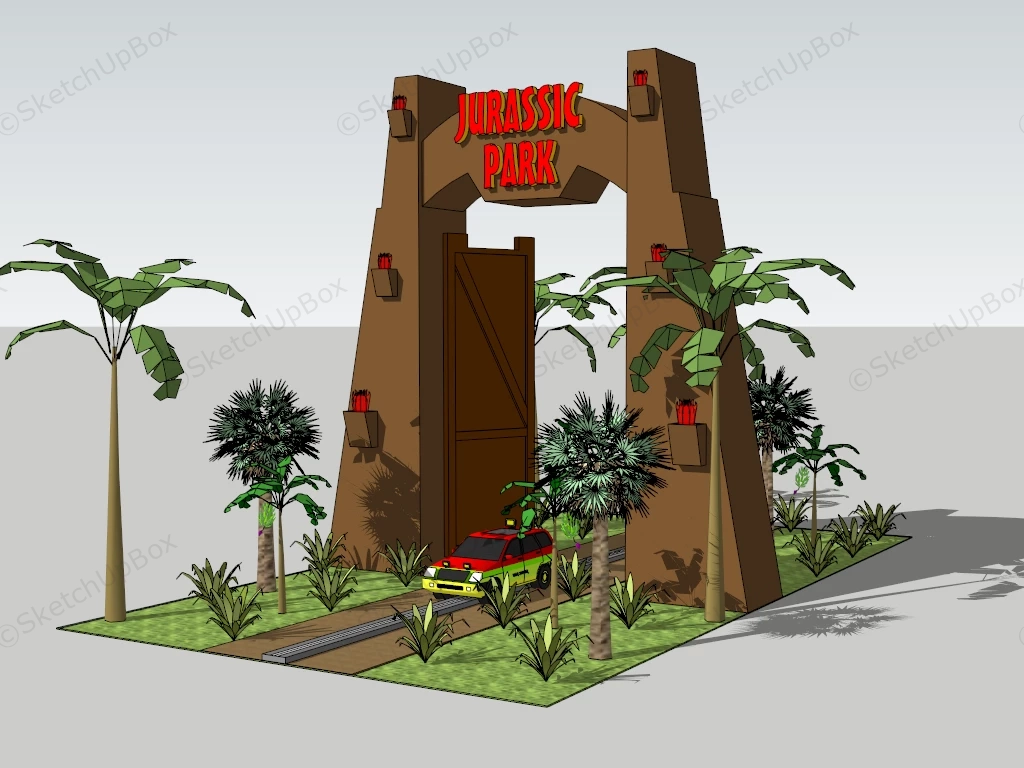 Jurassic Park Gate sketchup model preview - SketchupBox