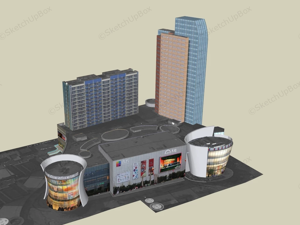 Shopping Mall And Office Complex sketchup model preview - SketchupBox