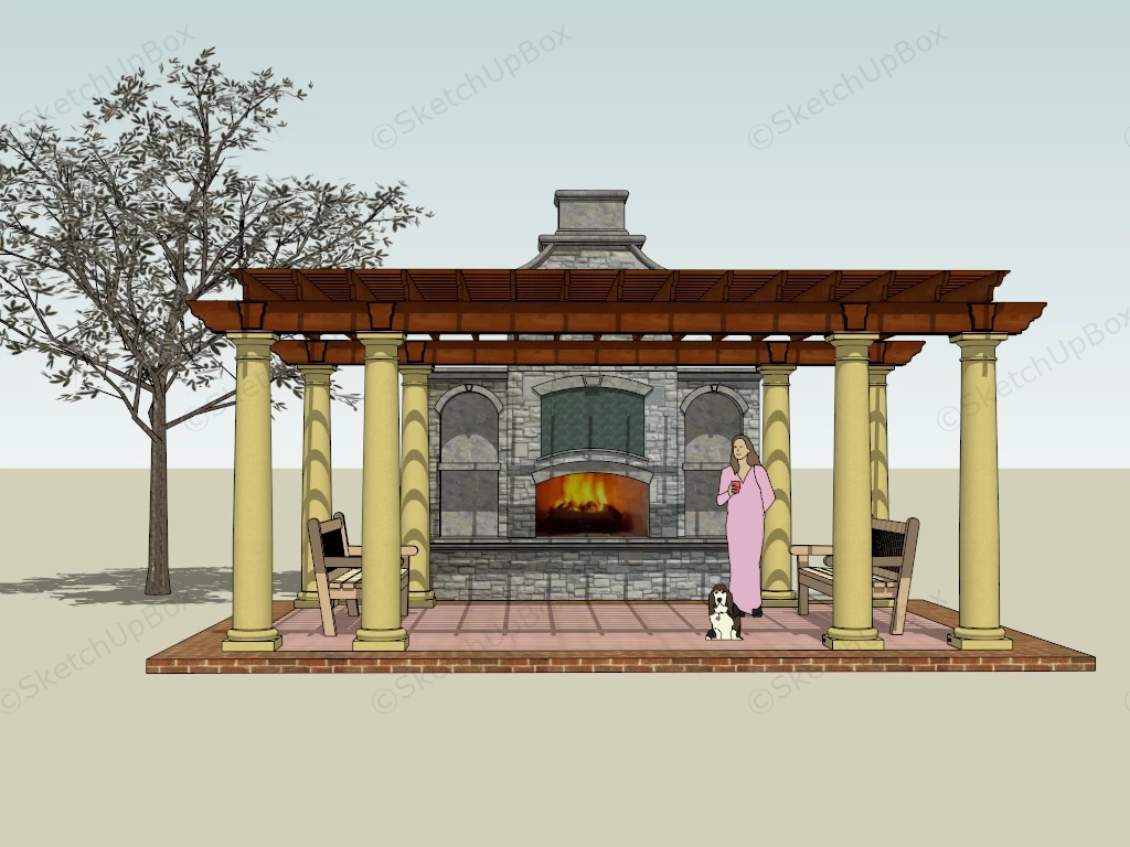 Pergola With Fireplace sketchup model preview - SketchupBox