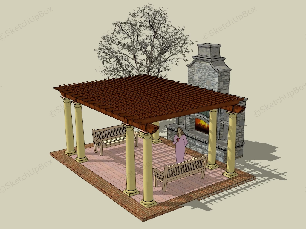 Pergola With Fireplace sketchup model preview - SketchupBox