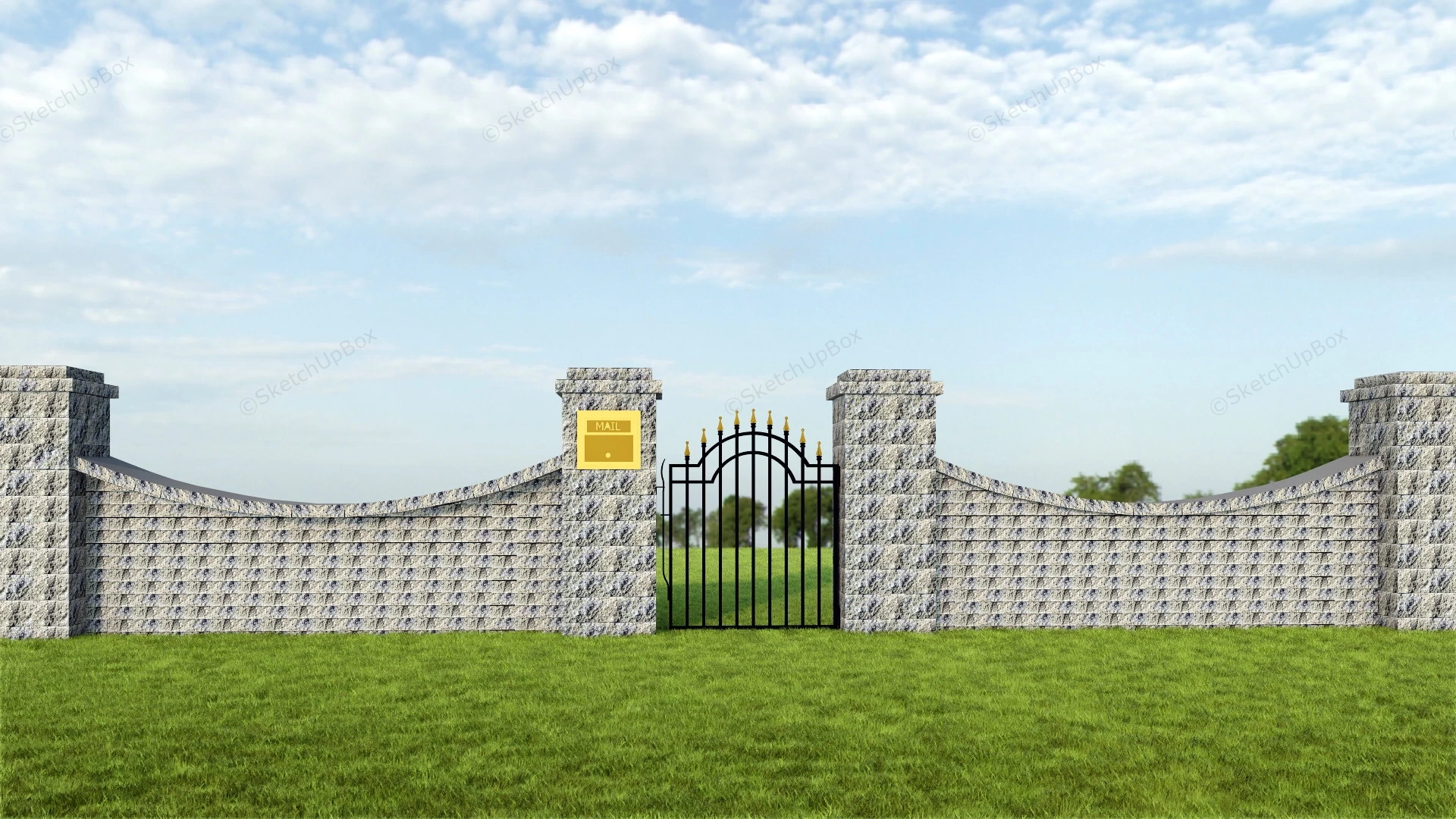 Stone Wall With Garden Gate sketchup model preview - SketchupBox