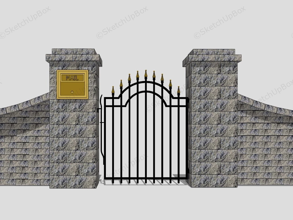 Stone Wall With Garden Gate sketchup model preview - SketchupBox