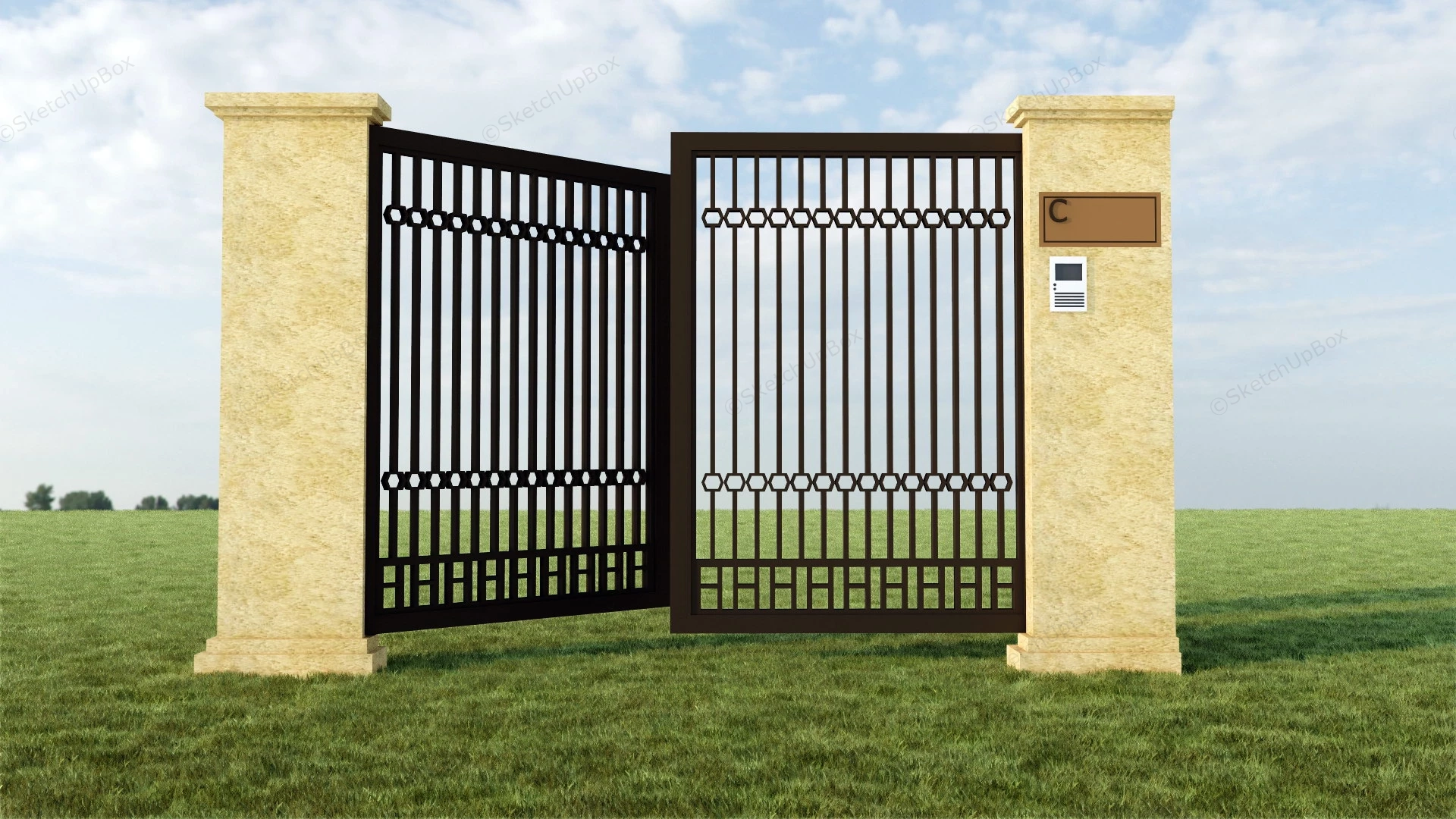 Modern Driveway Gate sketchup model preview - SketchupBox