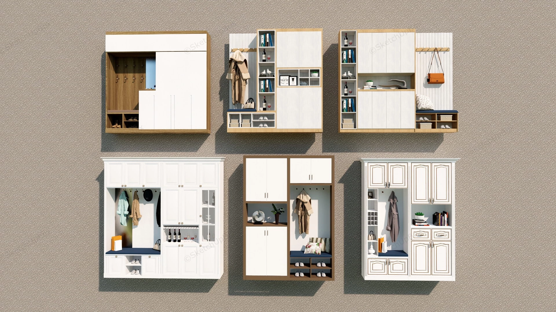 Entryway Storage Cabinet With Bench sketchup model preview - SketchupBox