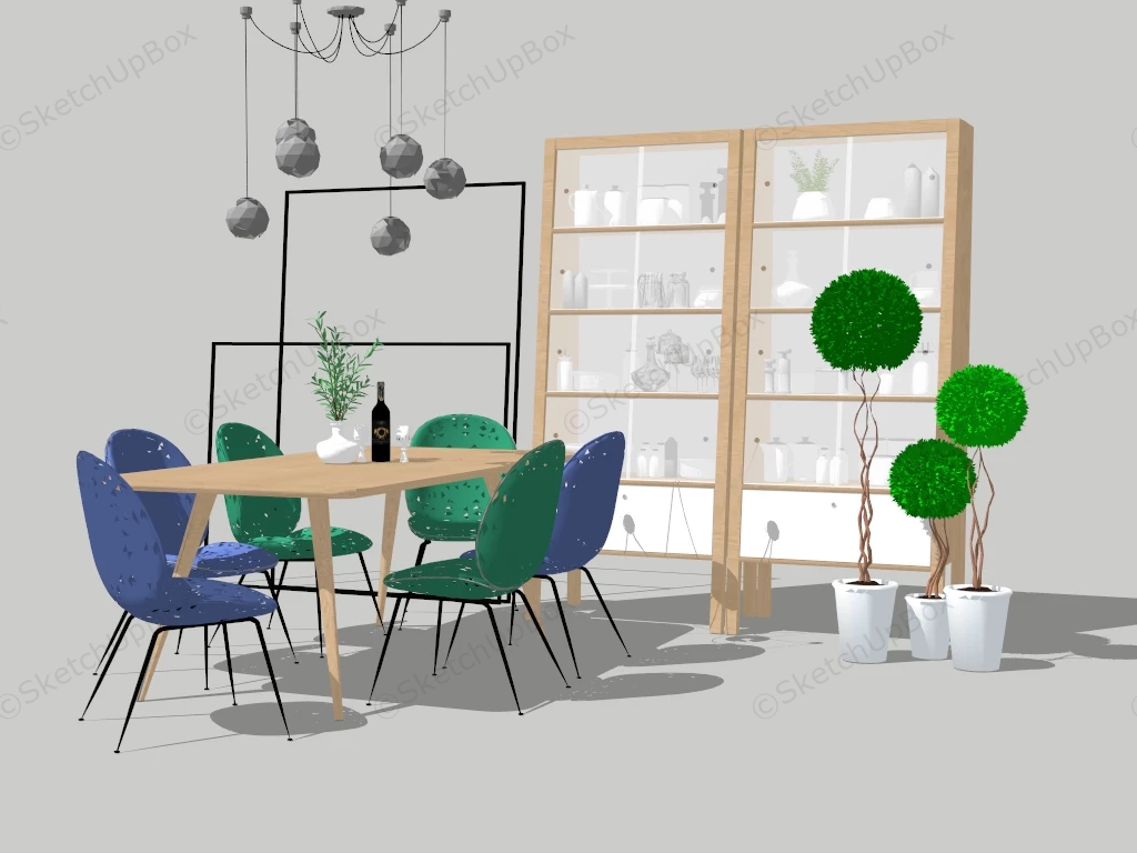 Dining Table Set With Cupboard sketchup model preview - SketchupBox