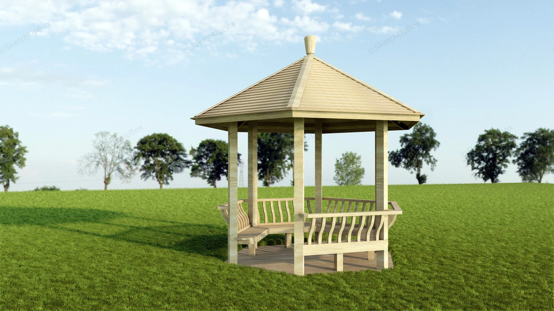 Outdoor Wood Pavilion sketchup model preview - SketchupBox