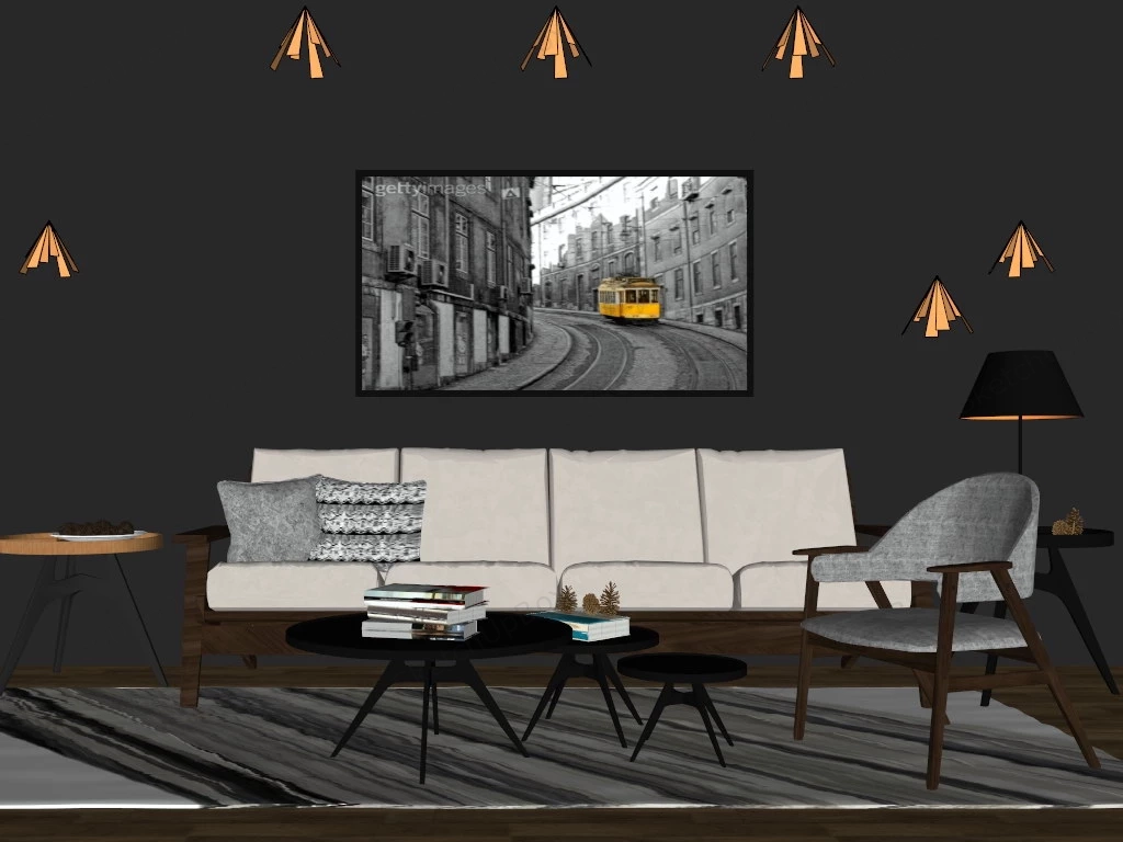 Dark Living Room Idea sketchup model preview - SketchupBox