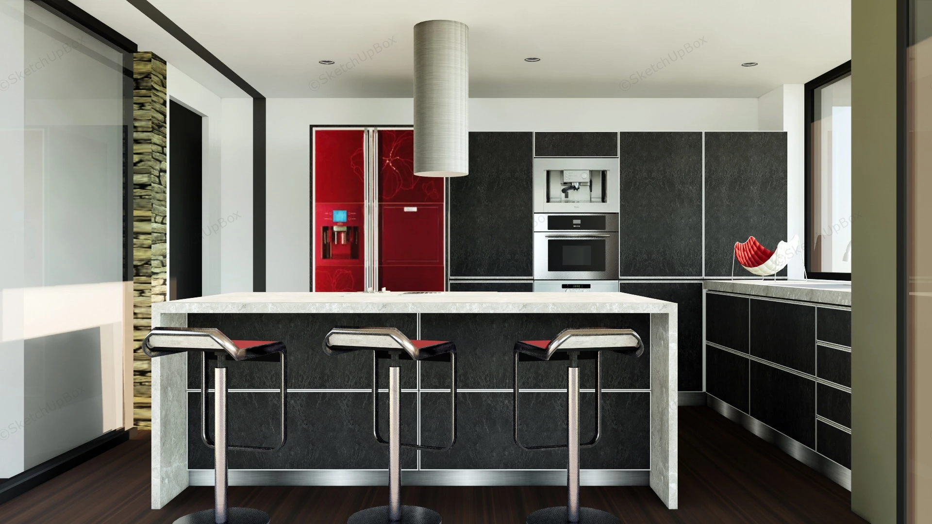 Grey And Red Kitchen Ideas sketchup model preview - SketchupBox