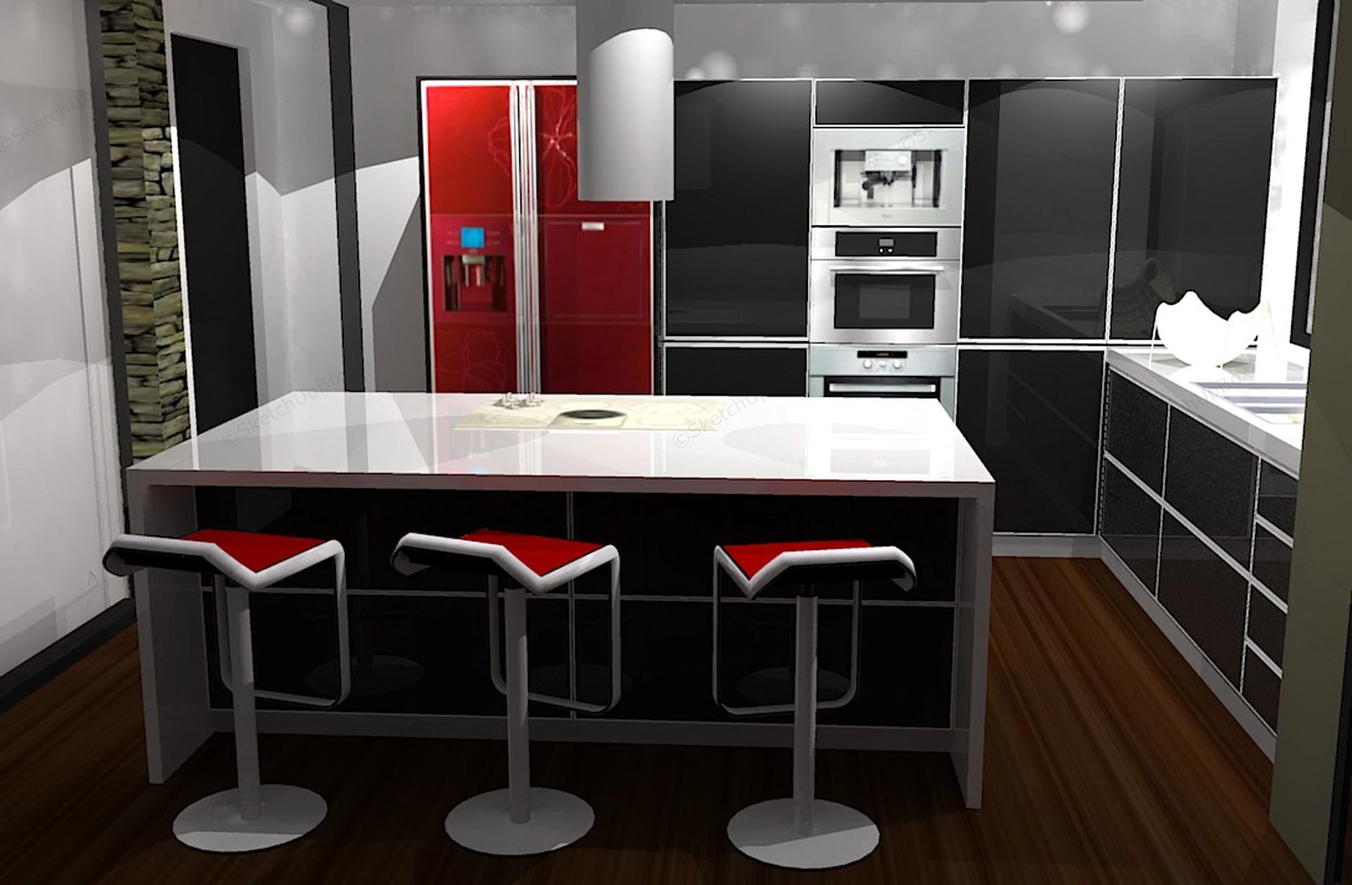 Grey And Red Kitchen Ideas sketchup model preview - SketchupBox