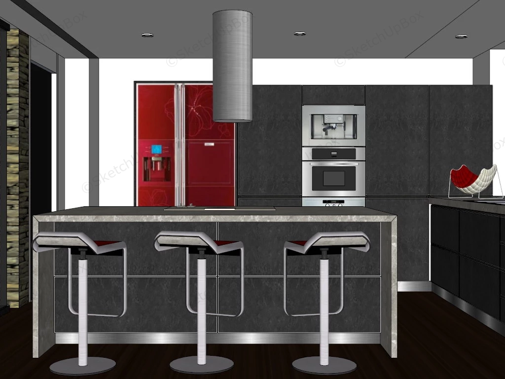 Grey And Red Kitchen Ideas sketchup model preview - SketchupBox