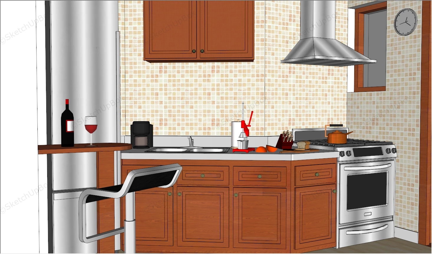 Small Apartment Kitchen With Breakfast Bar sketchup model preview - SketchupBox