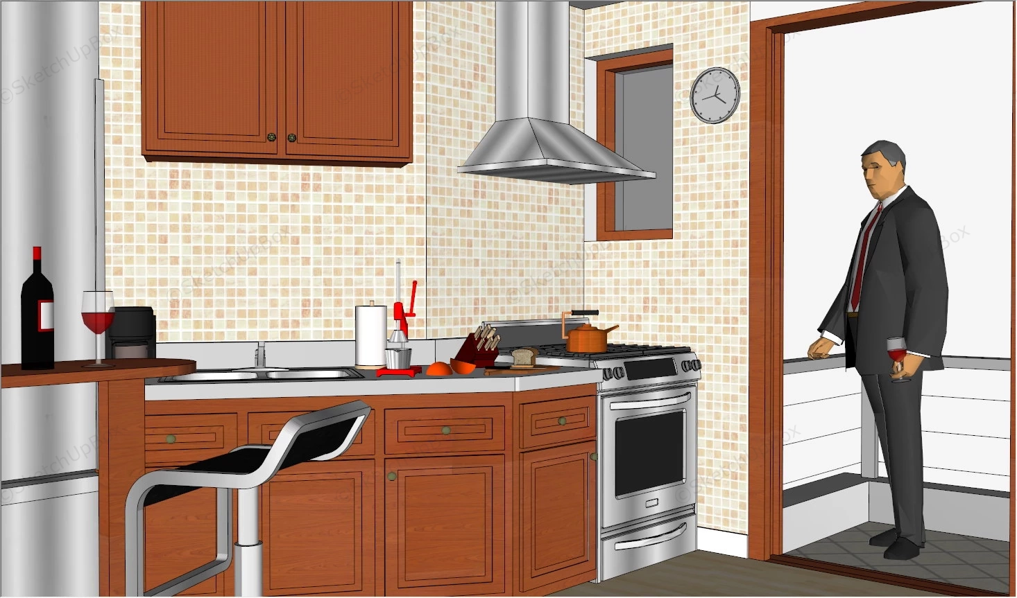 Small Apartment Kitchen With Breakfast Bar sketchup model preview - SketchupBox