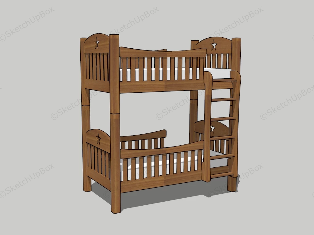 Wooden Bunk Bed With Ladder sketchup model preview - SketchupBox