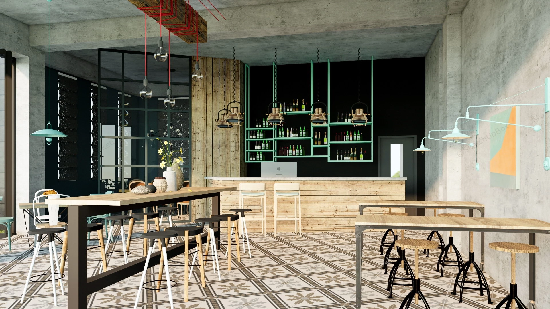 Modern Industrial Bar Design sketchup model preview - SketchupBox