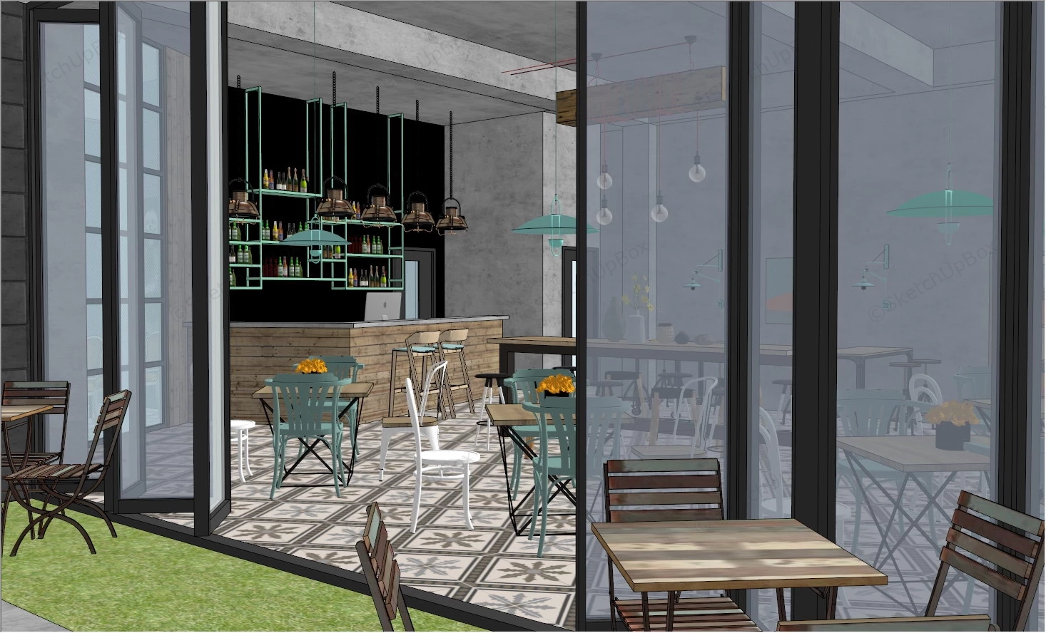 Modern Industrial Bar Design sketchup model preview - SketchupBox