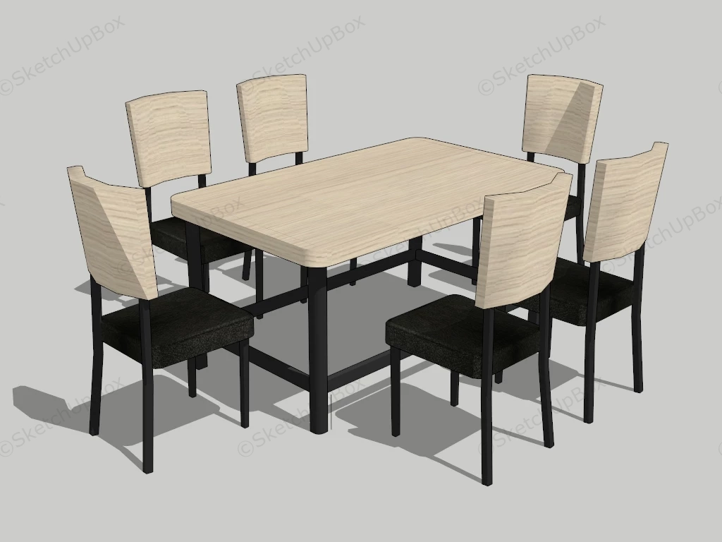 7 Piece Rectangular Dining Table Set sketchup model preview - SketchupBox