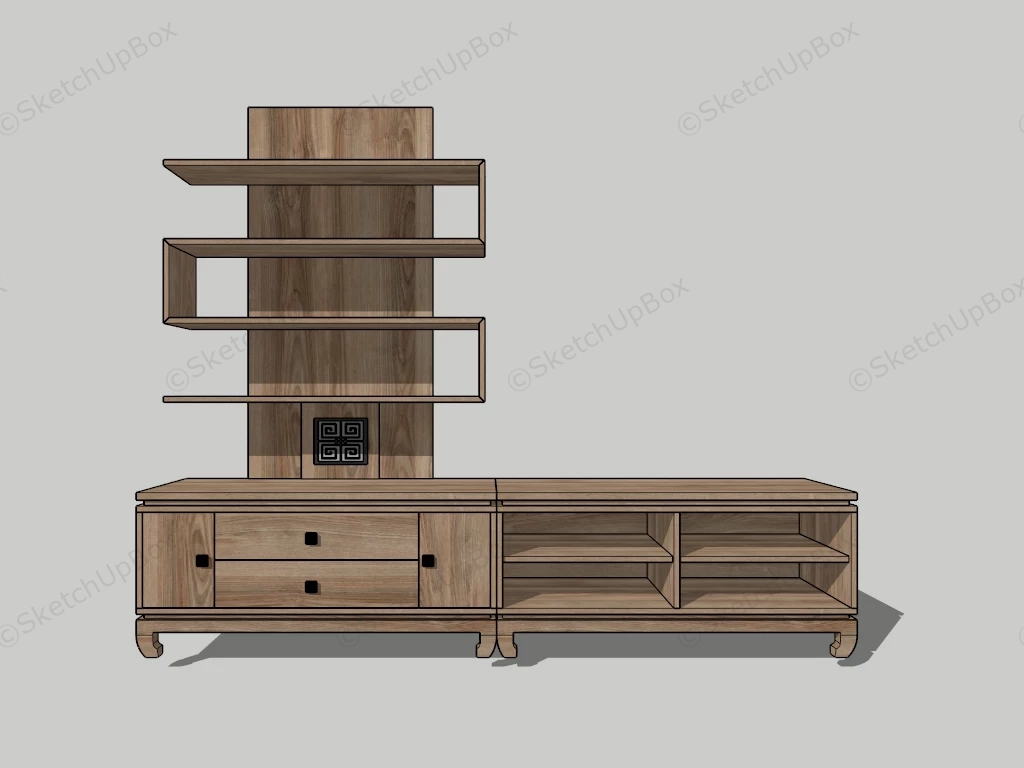 Vintag TV Stand With Book Shelf sketchup model preview - SketchupBox