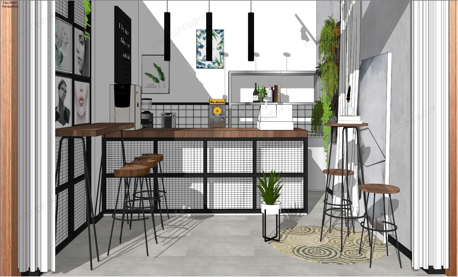 Tiny Coffee Shop Design sketchup model preview - SketchupBox