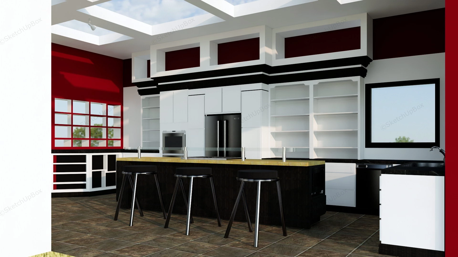 Red Black And White Kitchen Ideas sketchup model preview - SketchupBox