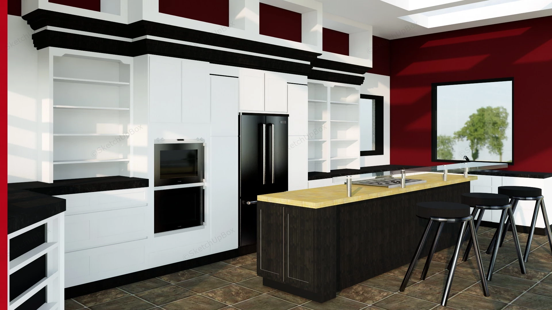 Red Black And White Kitchen Ideas sketchup model preview - SketchupBox