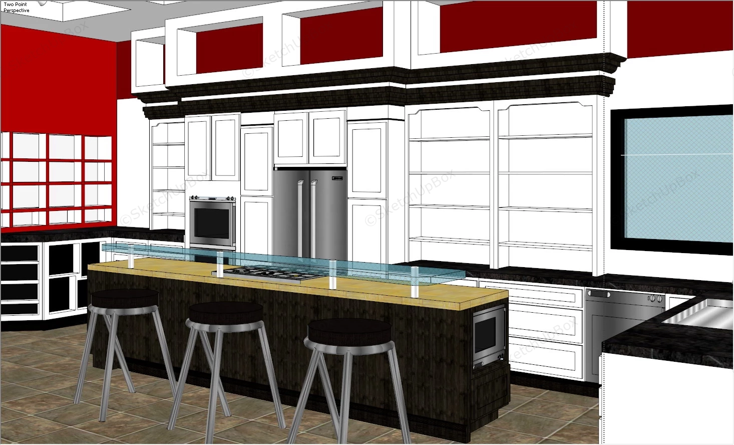 Red Black And White Kitchen Ideas sketchup model preview - SketchupBox