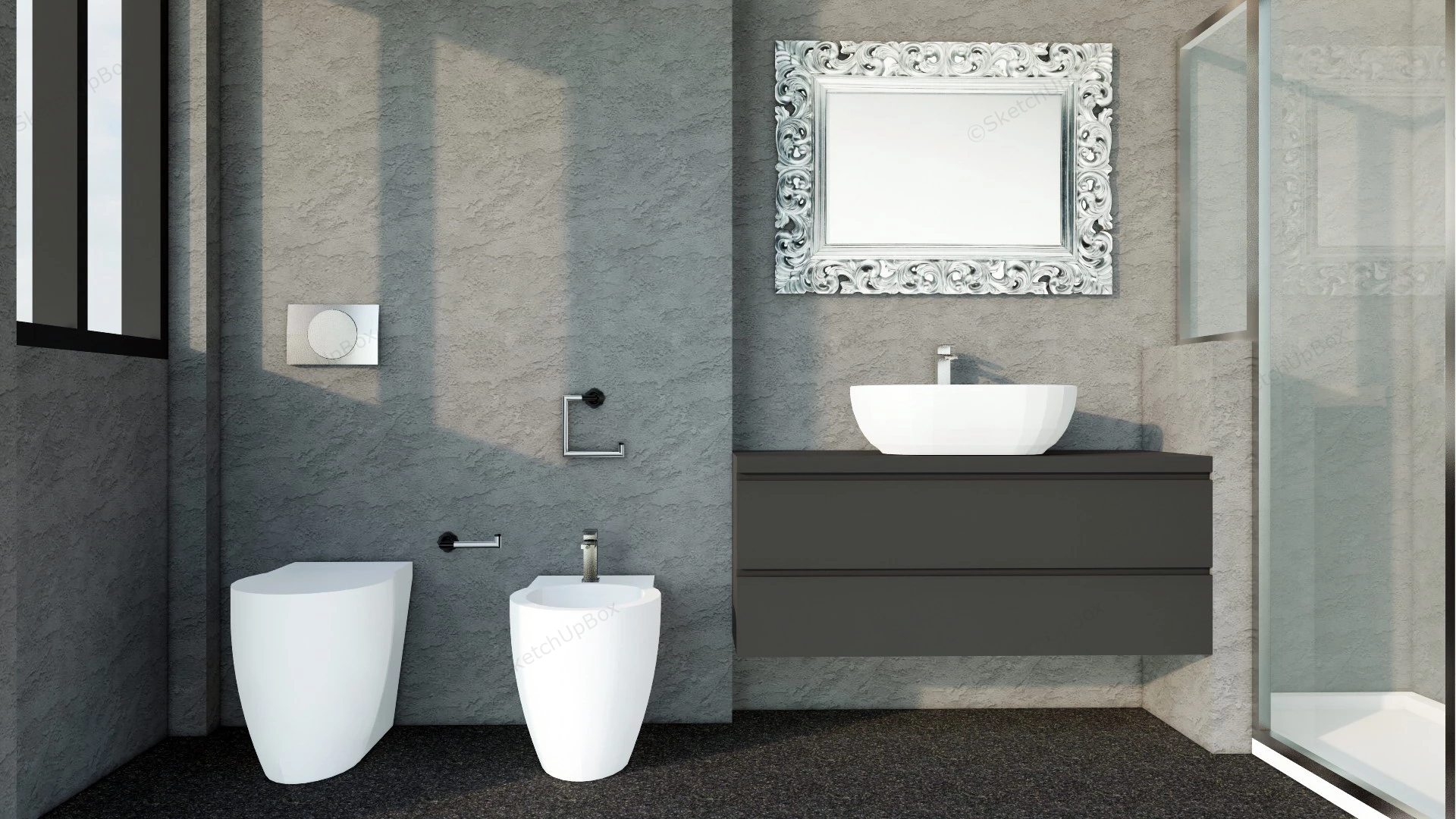 Modern Grey Concrete Bathroom Ideas sketchup model preview - SketchupBox