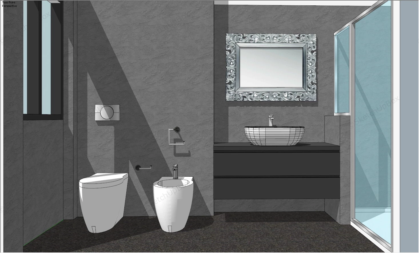 Modern Grey Concrete Bathroom Ideas sketchup model preview - SketchupBox