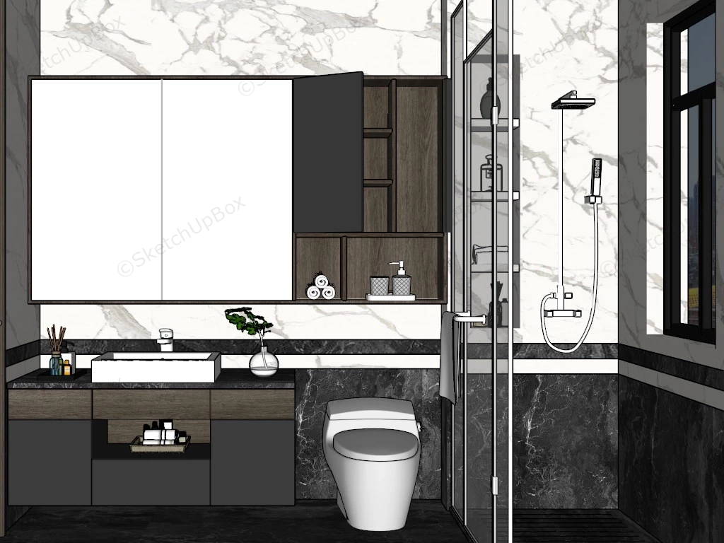 Small Black And White Bathroom Idea sketchup model preview - SketchupBox