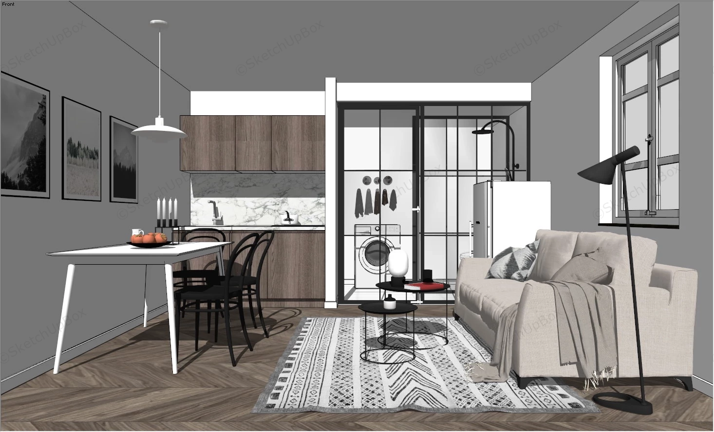 Apartment Living Room Dining Kitchen Combo sketchup model preview - SketchupBox