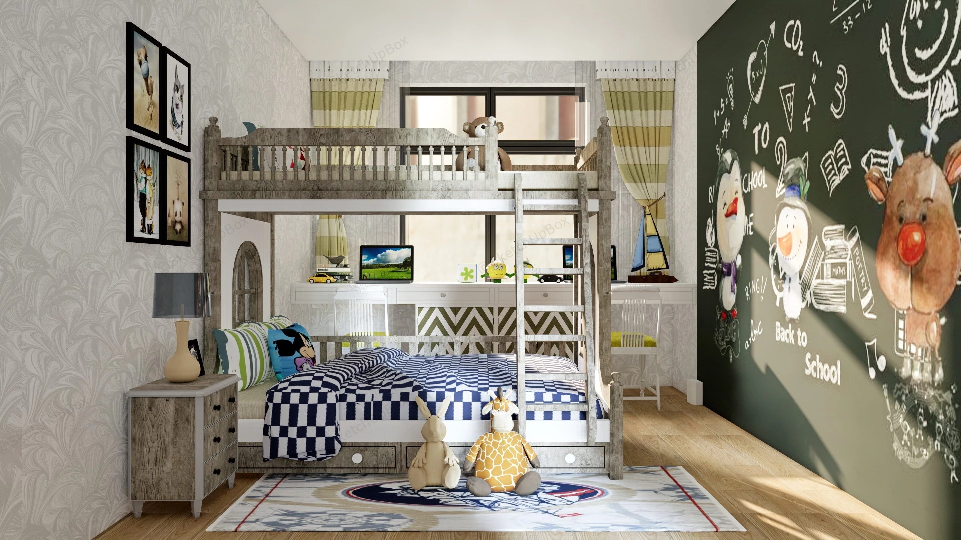 Rustic Kids Bedroom Design Idea sketchup model preview - SketchupBox