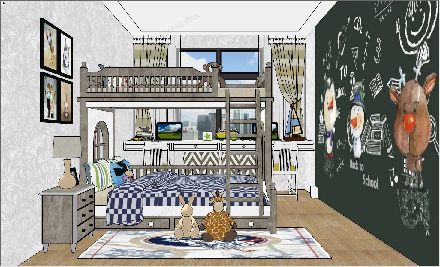 Rustic Kids Bedroom Design Idea sketchup model preview - SketchupBox