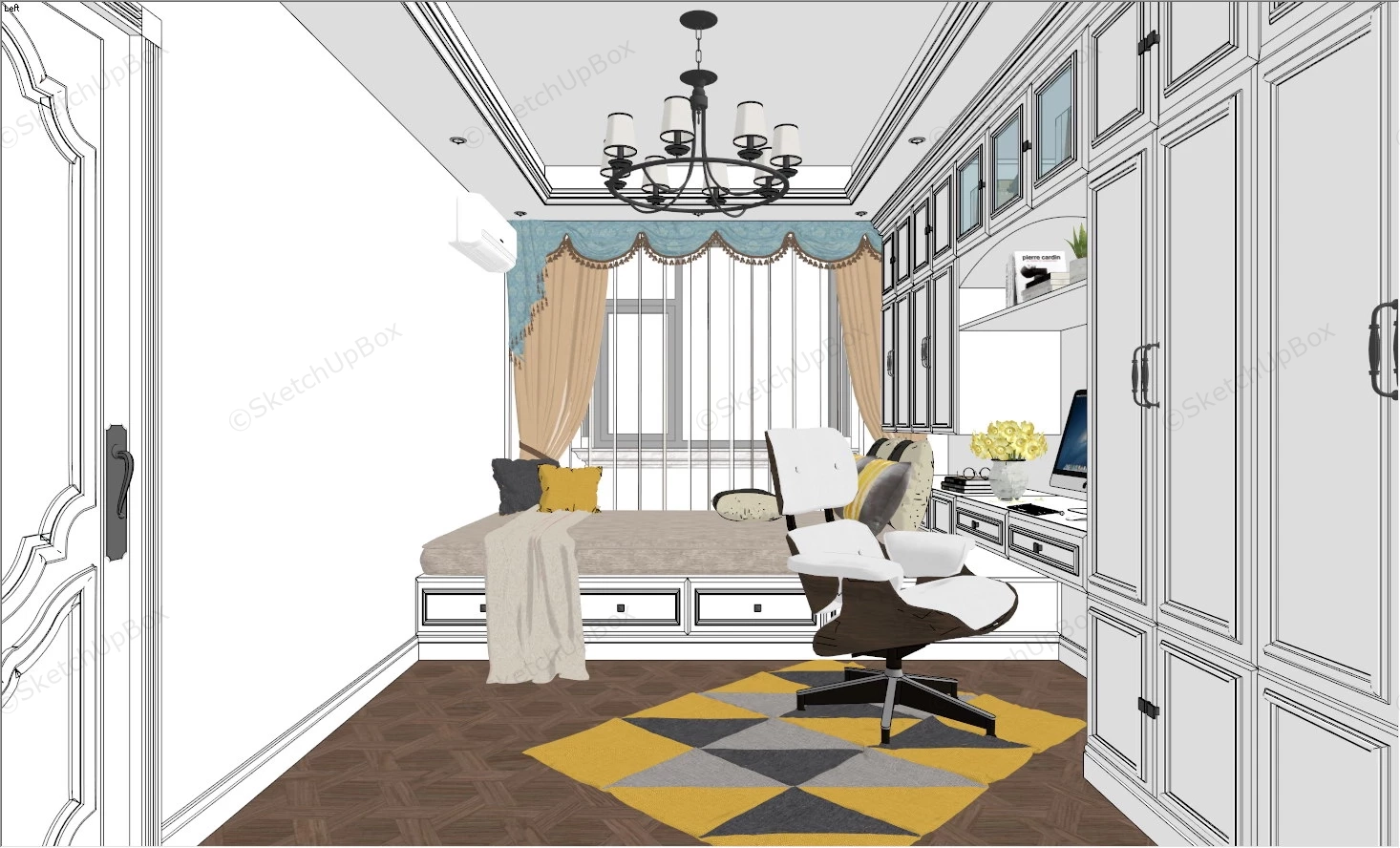 Bedroom With Workspace Interior Design Ideas sketchup model preview - SketchupBox