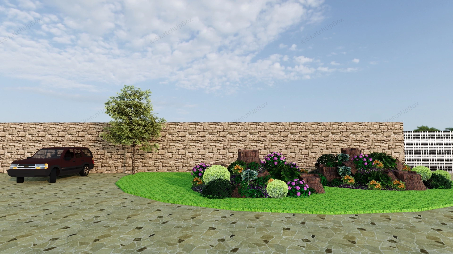 Simple Backyard Landscaping Idea sketchup model preview - SketchupBox