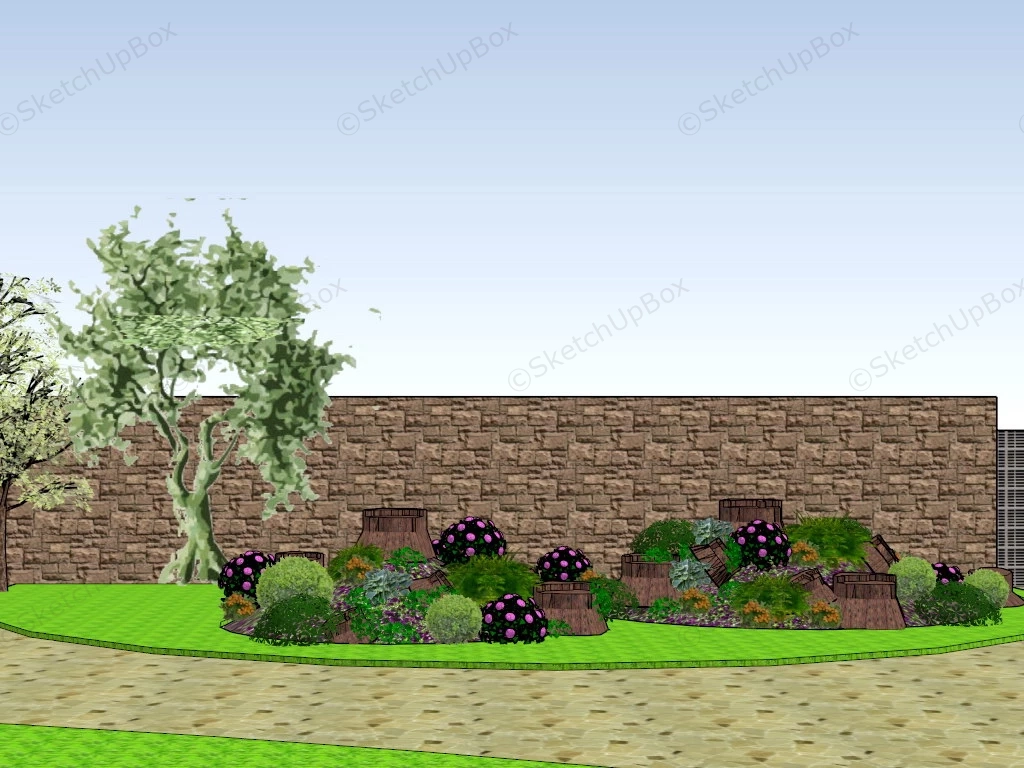 Simple Backyard Landscaping Idea sketchup model preview - SketchupBox