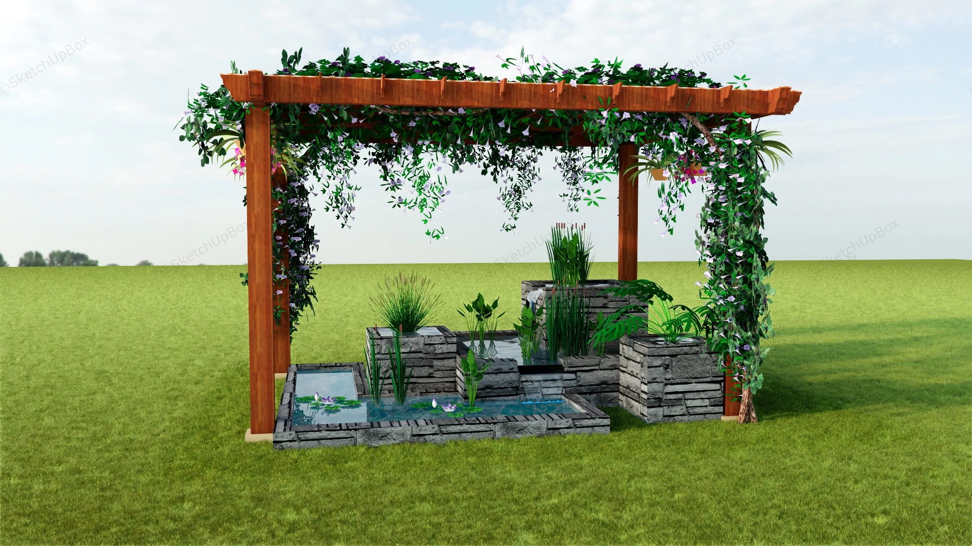 Pergola With Waterfall sketchup model preview - SketchupBox