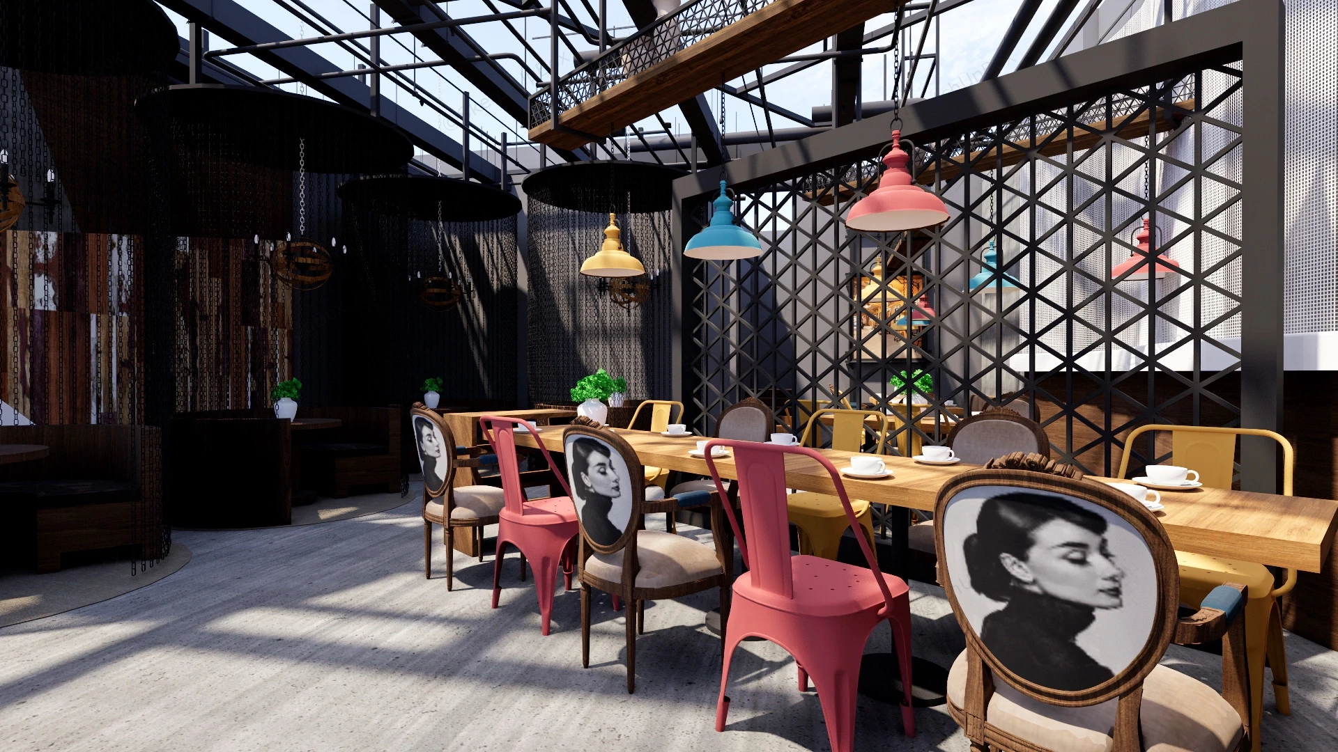 Industrial Restaurant Interior Design sketchup model preview - SketchupBox