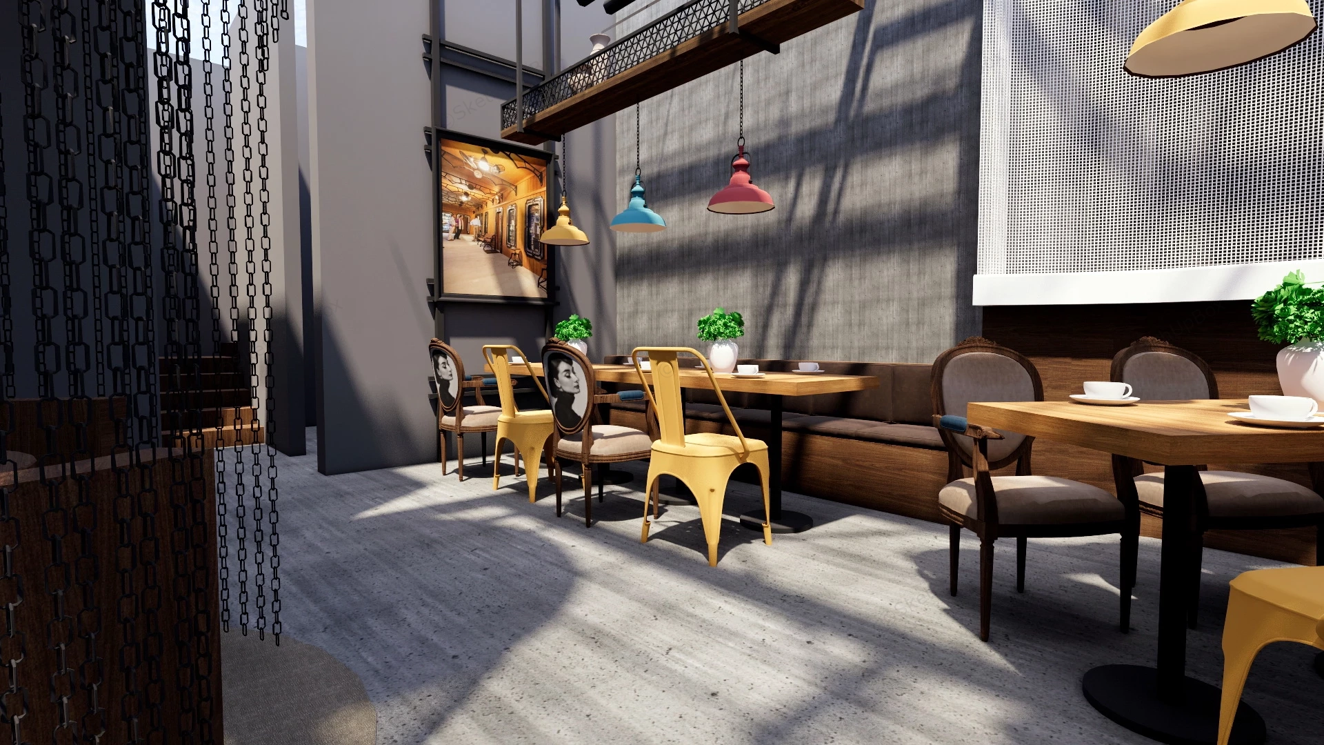 Industrial Restaurant Interior Design sketchup model preview - SketchupBox