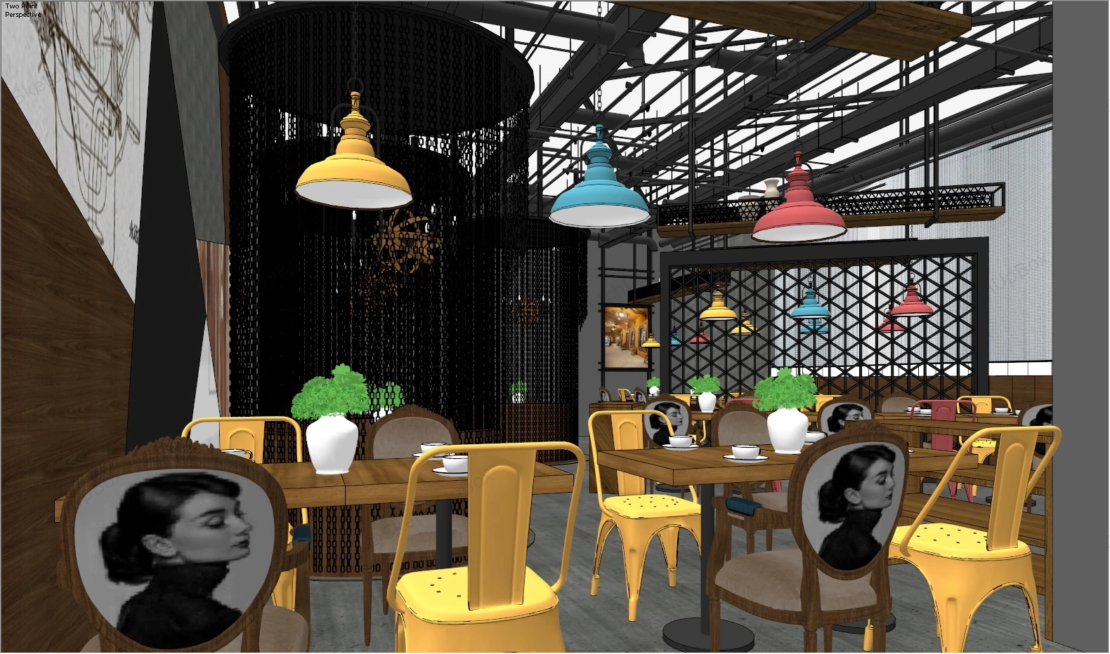 Industrial Restaurant Interior Design sketchup model preview - SketchupBox